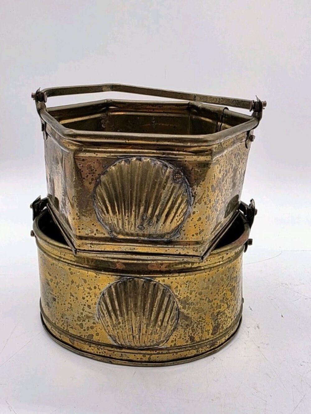 Vintage Brass Planter Succulent Seashell Design Pair Patina Boho Summer India